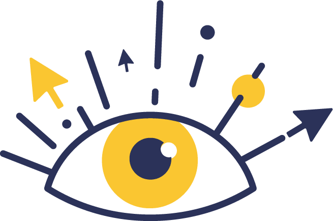 An illustration of an eye with arrows coming out of it to depict what a person is seeing.